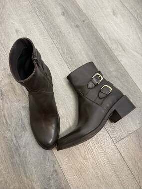 Emanuele Crasto Buckle Leather Boots brown ankle moto size 39
